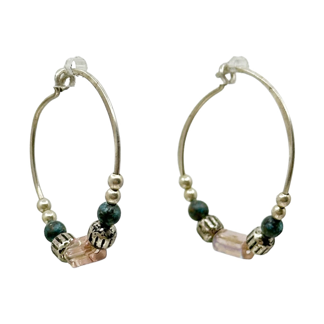 Hand Made Sterling silver glass bead hoop earrings - GM255