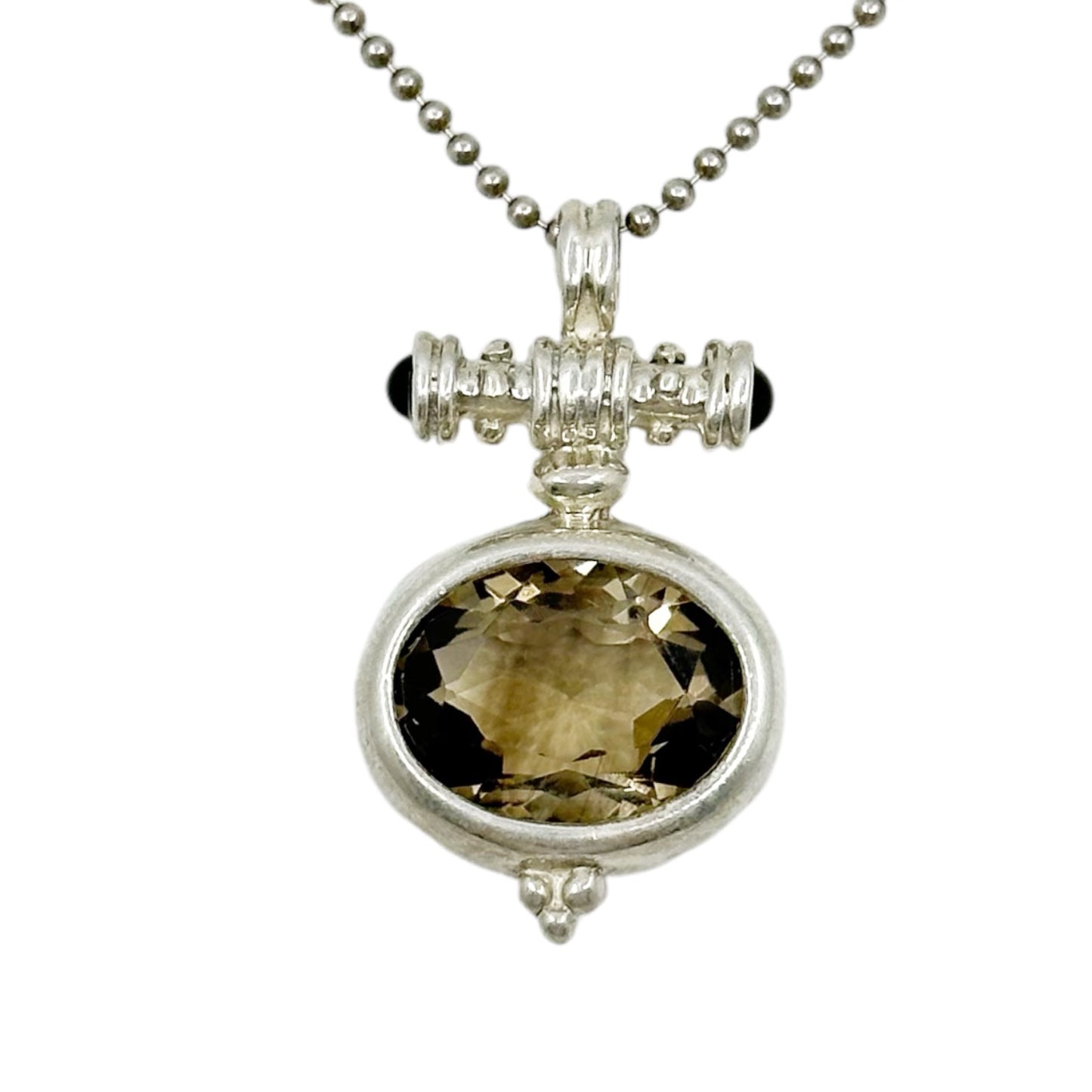 Sterling silver smoky quartz & onyx pendant - GM275