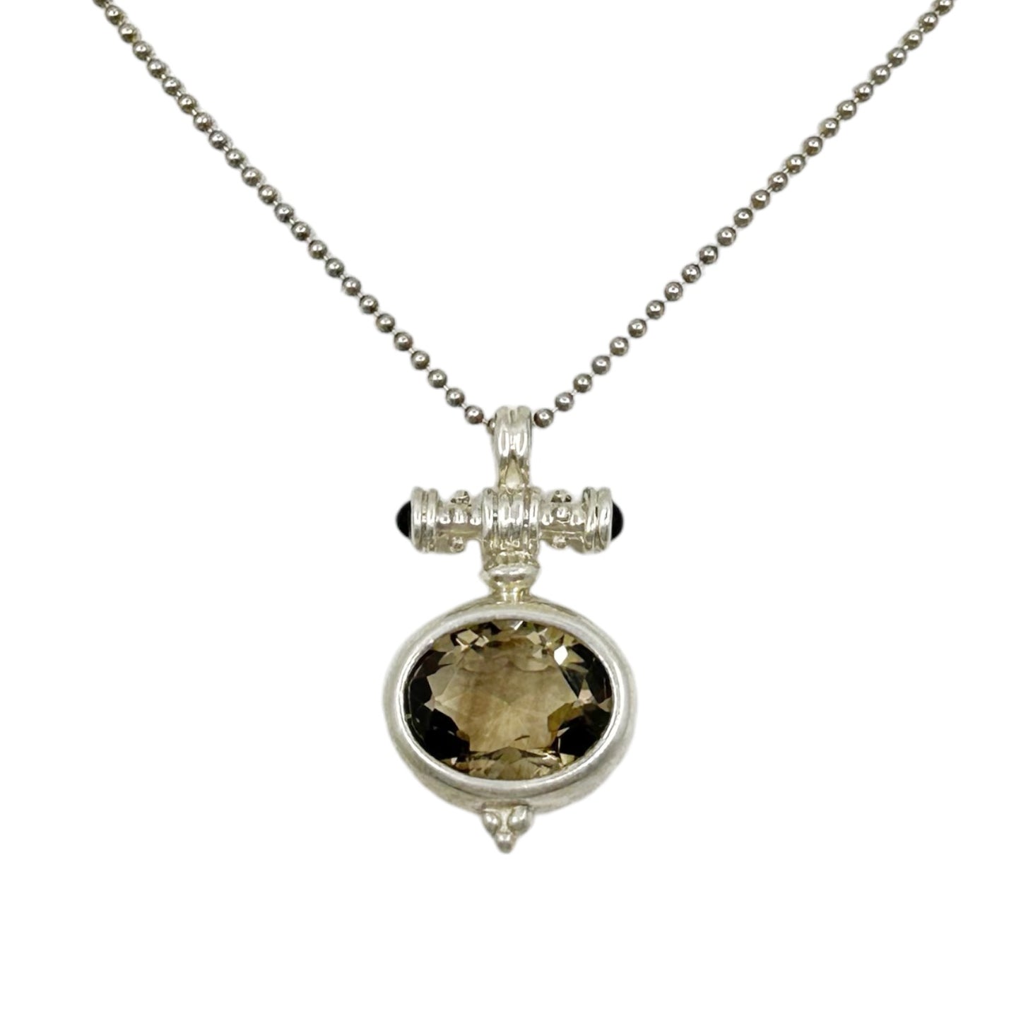 Sterling silver smoky quartz & onyx pendant - GM275