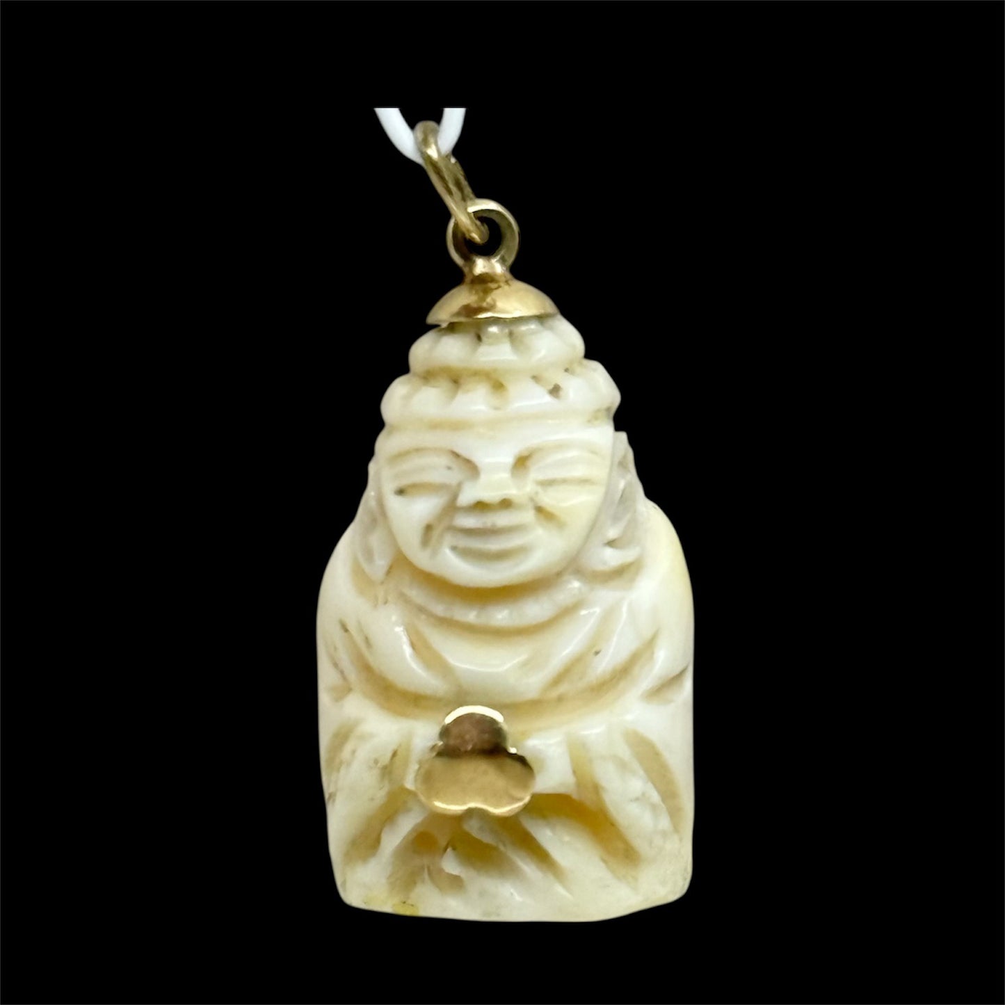Vintage 14k gold carved bone Buddha pendant - GM276