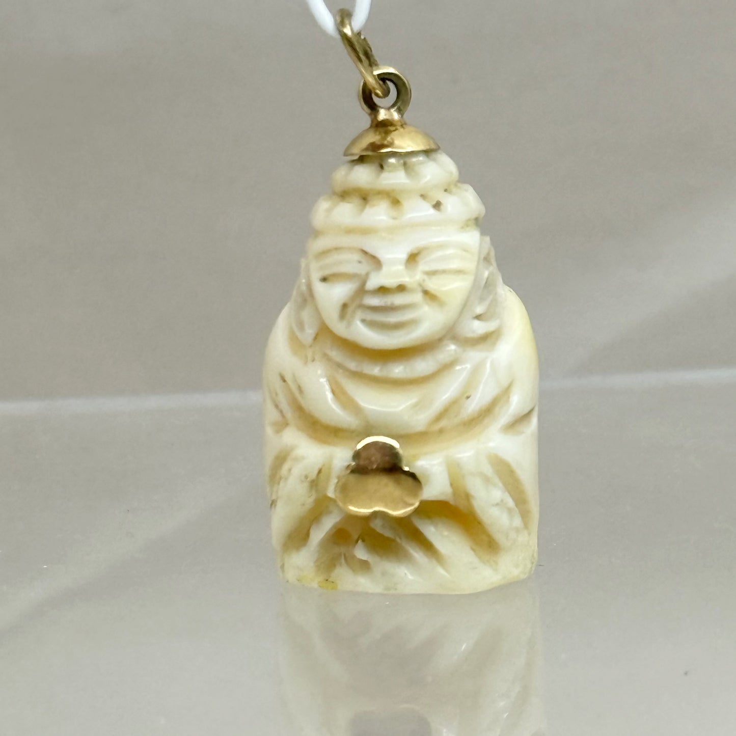 Vintage 14k gold carved bone Buddha pendant - GM276