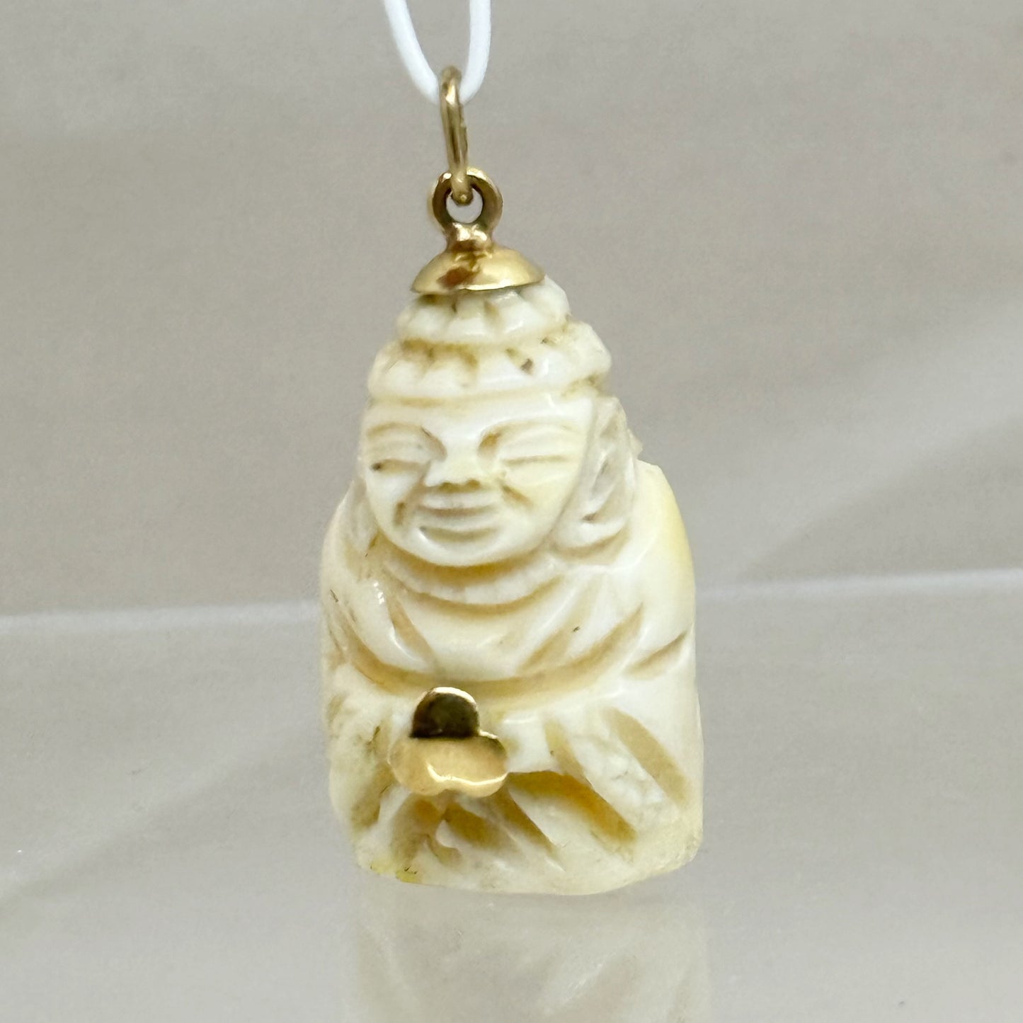 Vintage 14k gold carved bone Buddha pendant - GM276