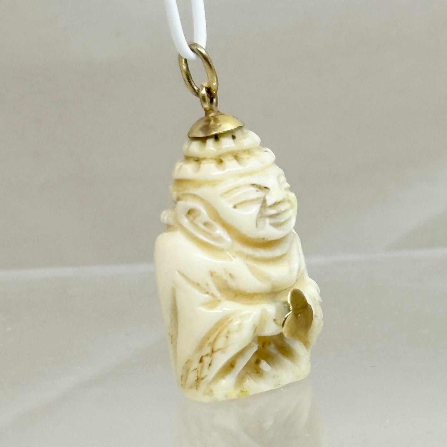 Vintage 14k gold carved bone Buddha pendant - GM276