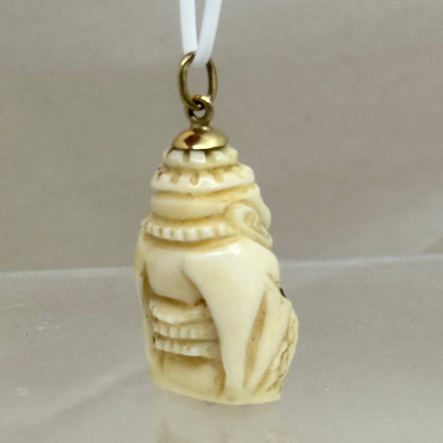 Vintage 14k gold carved bone Buddha pendant - GM276