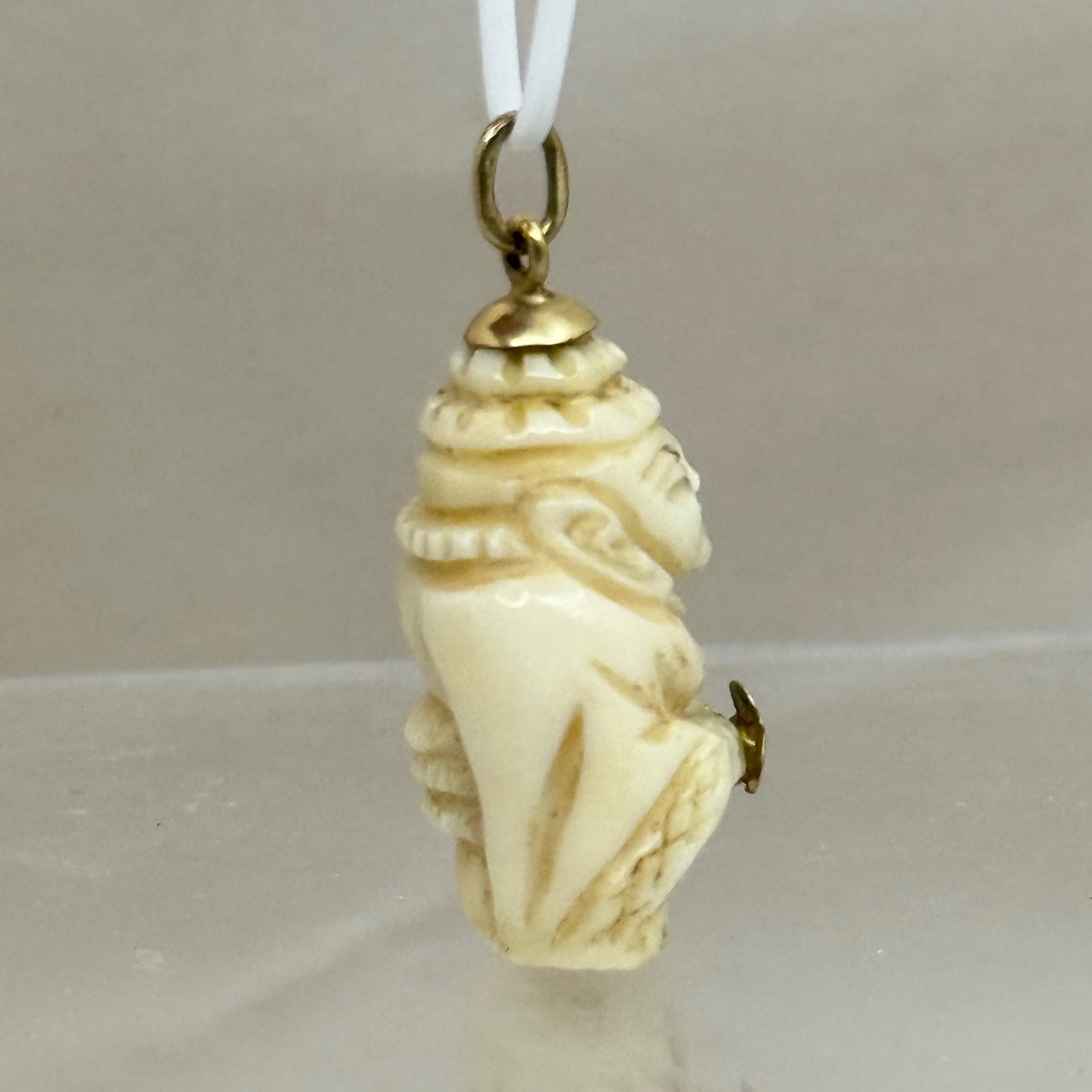 Vintage 14k gold carved bone Buddha pendant - GM276