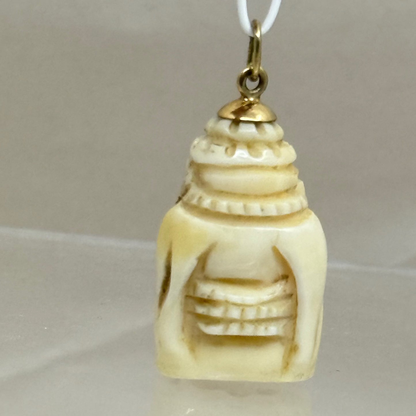Vintage 14k gold carved bone Buddha pendant - GM276