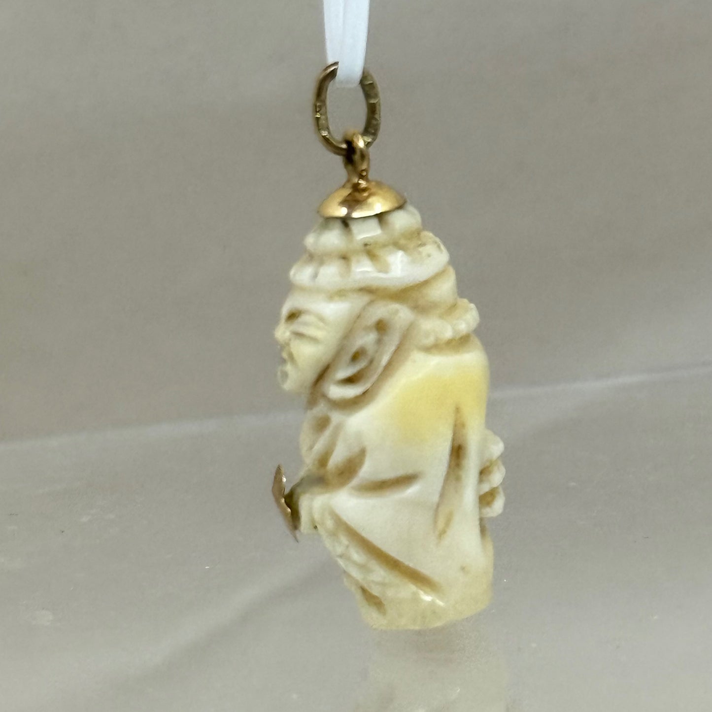 Vintage 14k gold carved bone Buddha pendant - GM276