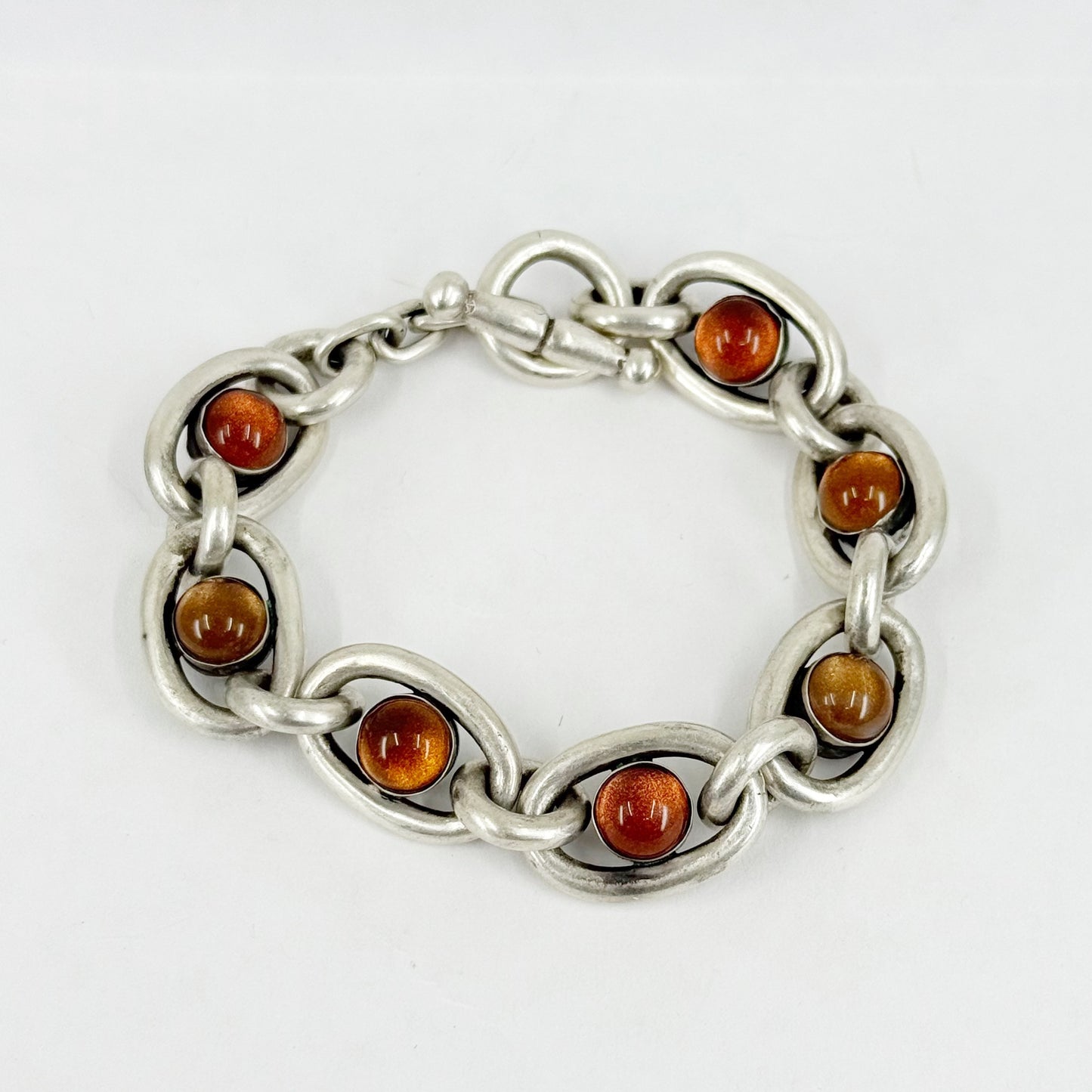 Vintage Vaubel sterling silver sugar loaf glass cabochon link bracelet - GM277