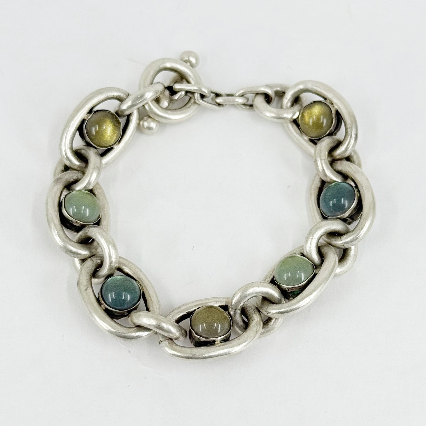 Vintage Vaubel sterling silver sugar loaf glass cabochon link bracelet - GM277