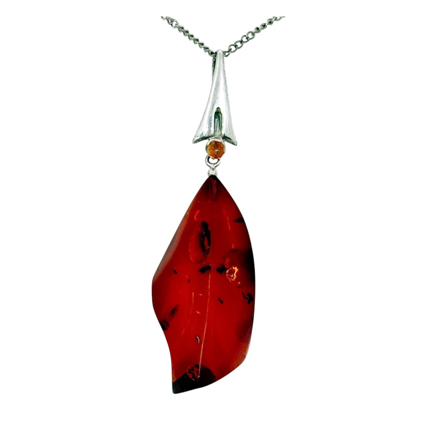 Vintage Sterling Silver Cognac baltic amber pendant - GM278