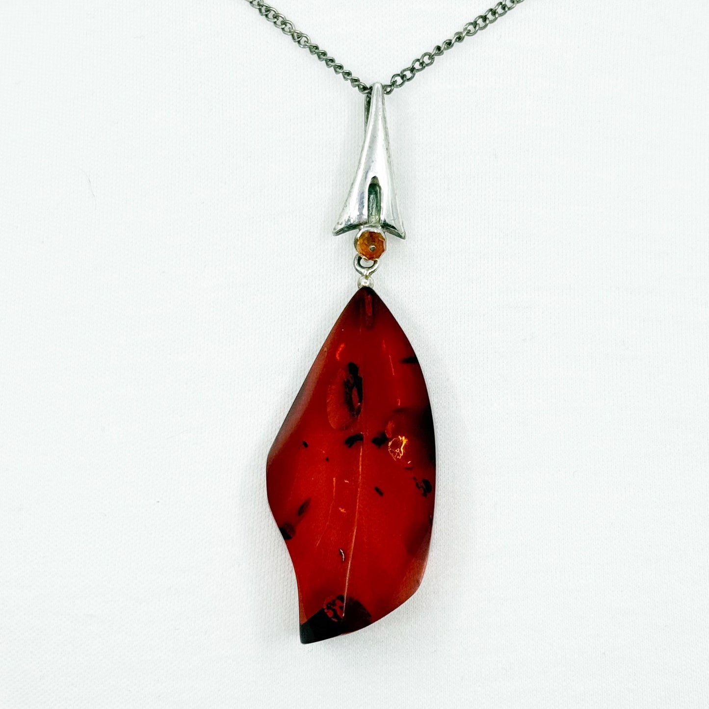 Vintage Sterling Silver Cognac baltic amber pendant - GM278