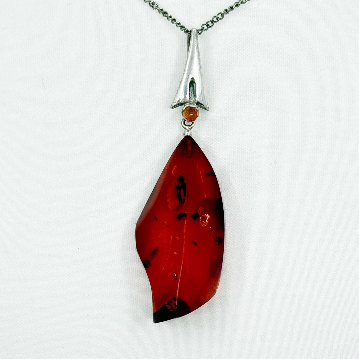 Vintage Sterling Silver Cognac baltic amber pendant - GM278