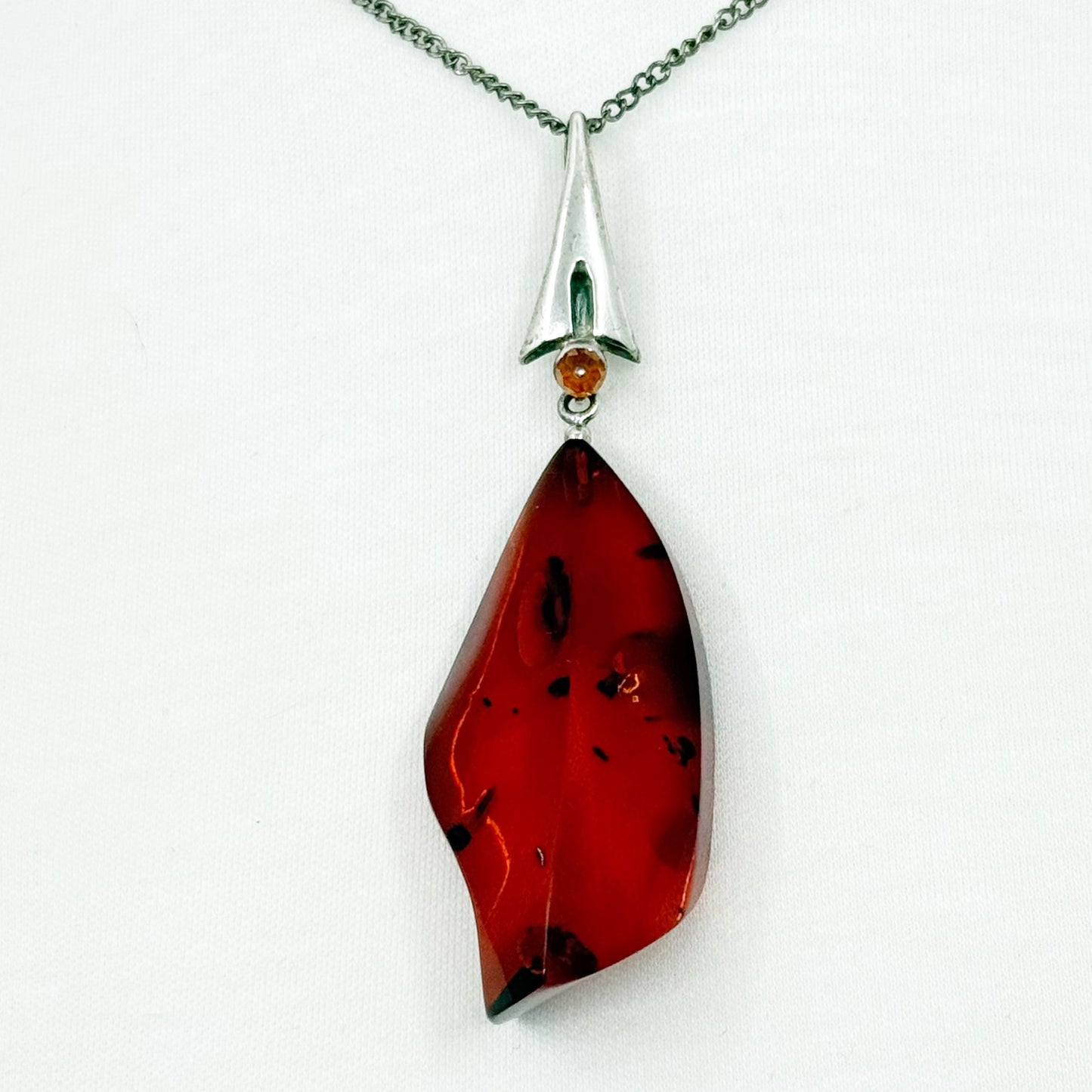 Vintage Sterling Silver Cognac baltic amber pendant - GM278