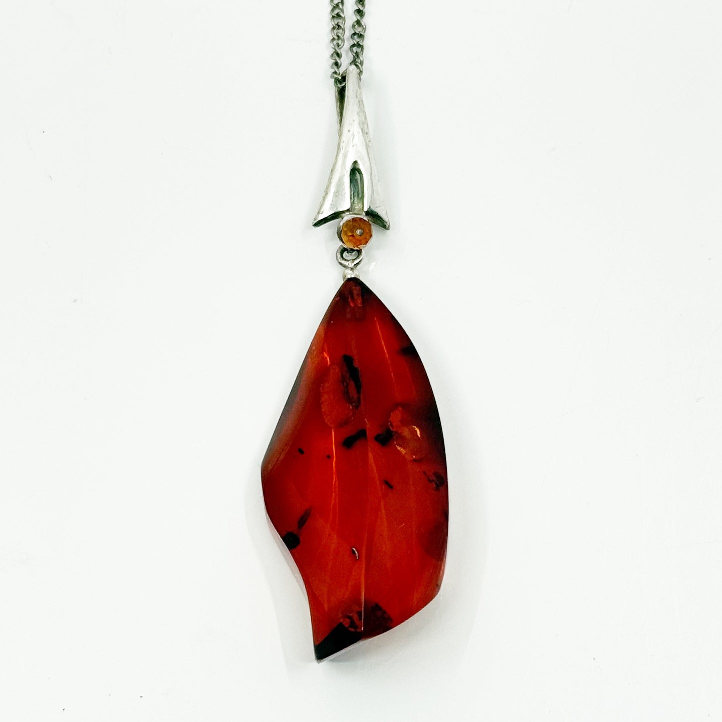Vintage Sterling Silver Cognac baltic amber pendant - GM278