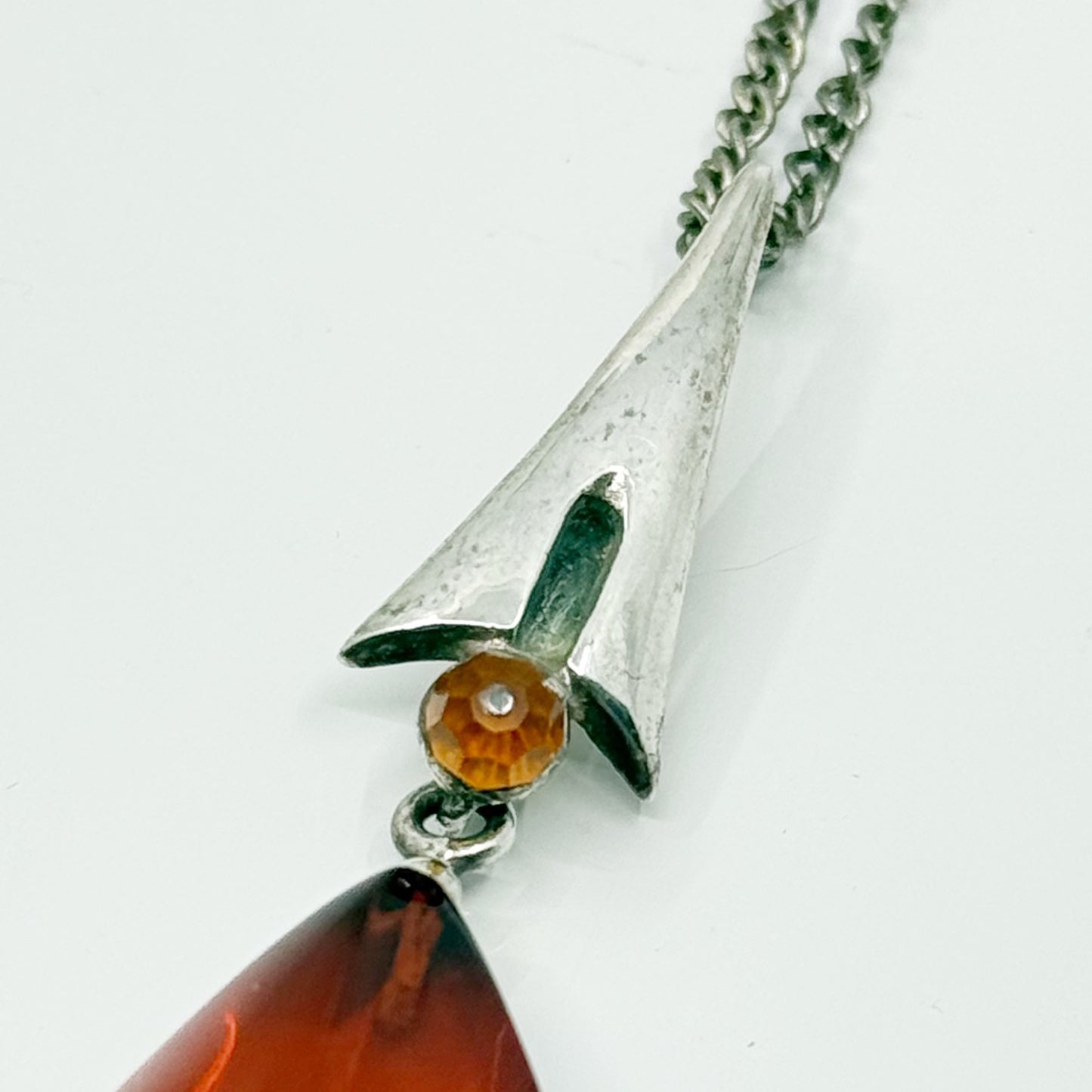 Vintage Sterling Silver Cognac baltic amber pendant - GM278