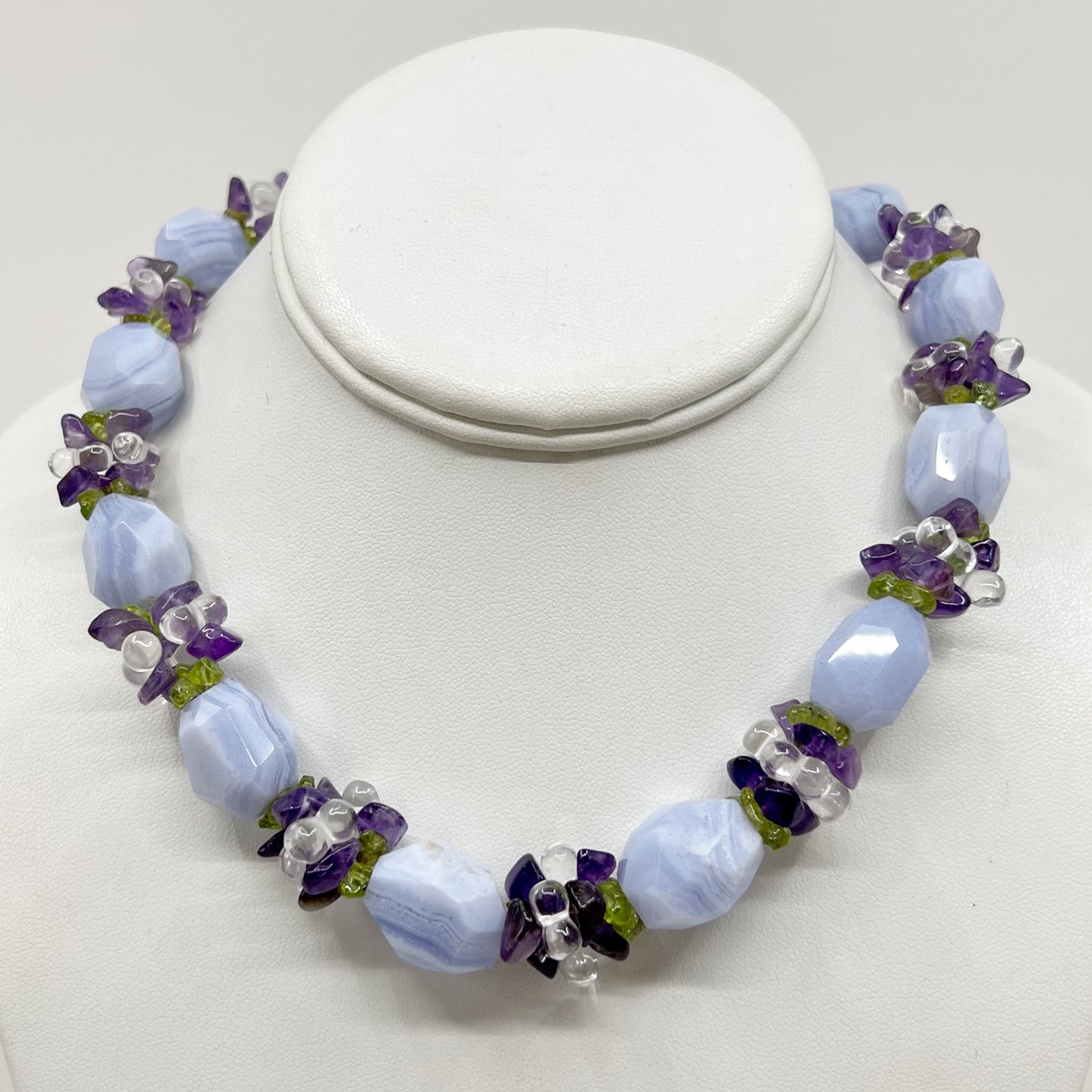 Sterling silver blue lace agate & gemstone bead necklace - GM280