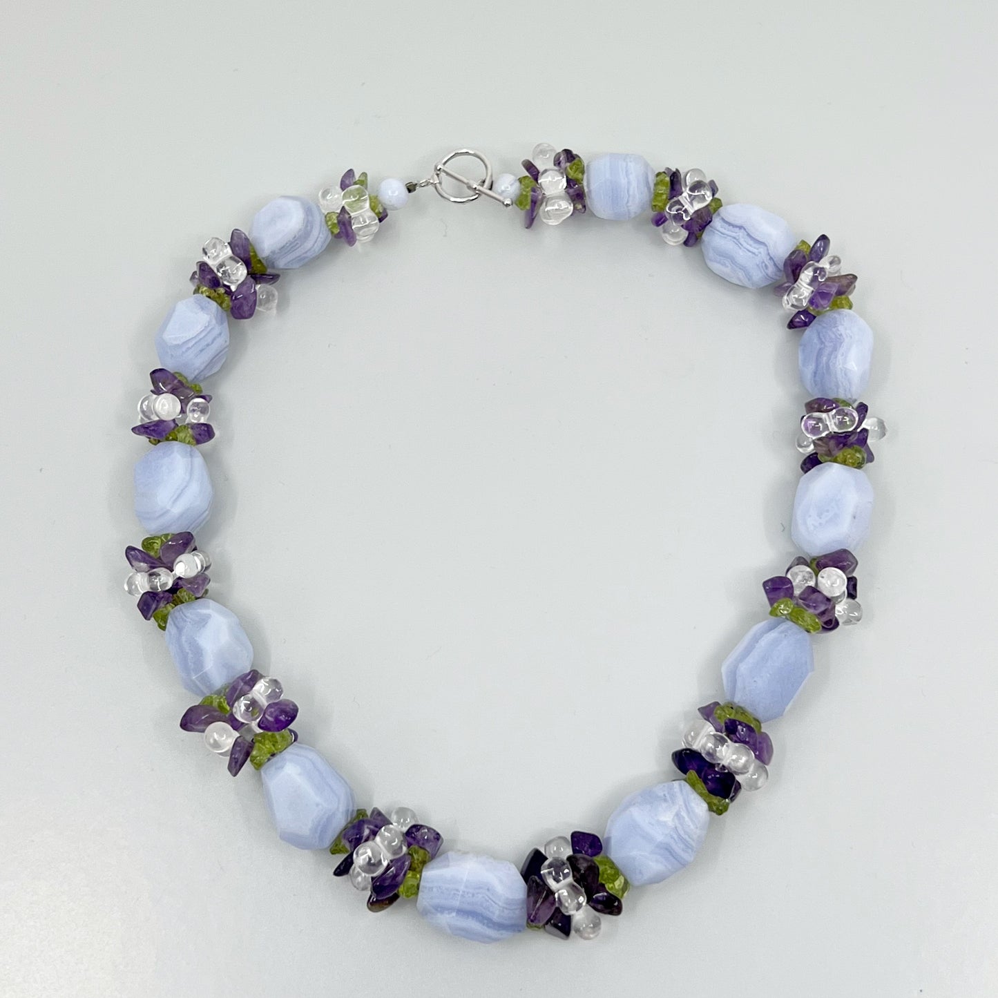 Sterling silver blue lace agate & gemstone bead necklace - GM280
