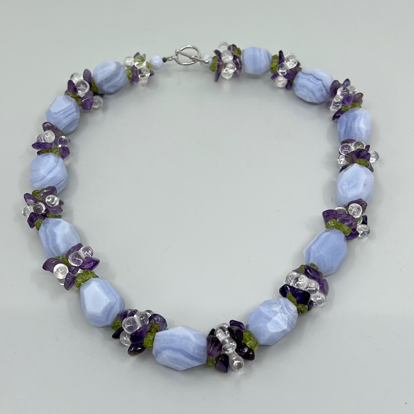 Sterling silver blue lace agate & gemstone bead necklace - GM280