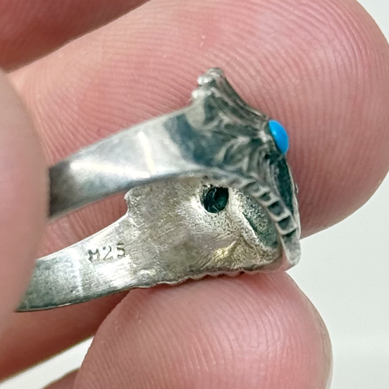 Southwest sterling silver turquoise Indian chief ring - GM283