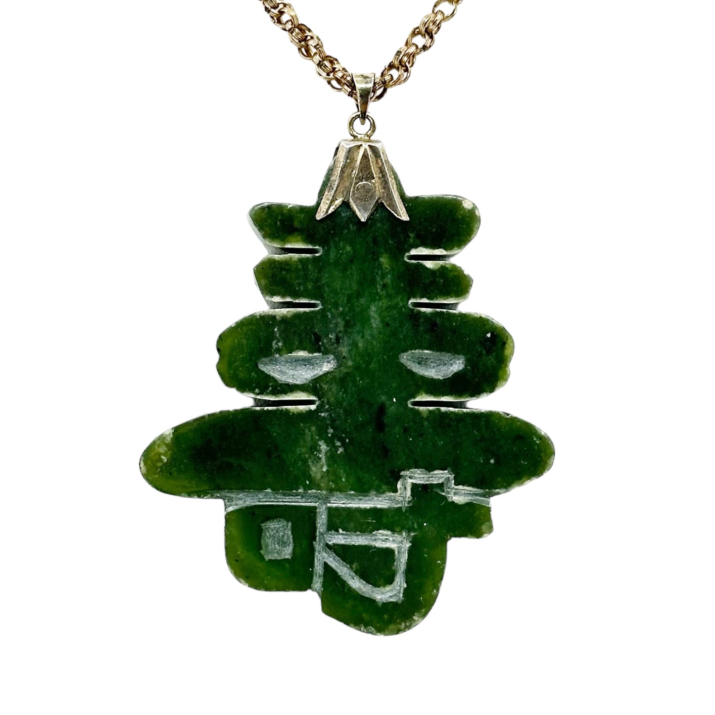 Vintage oversized gold over sterling silver nephrite jade Pendant - GM284