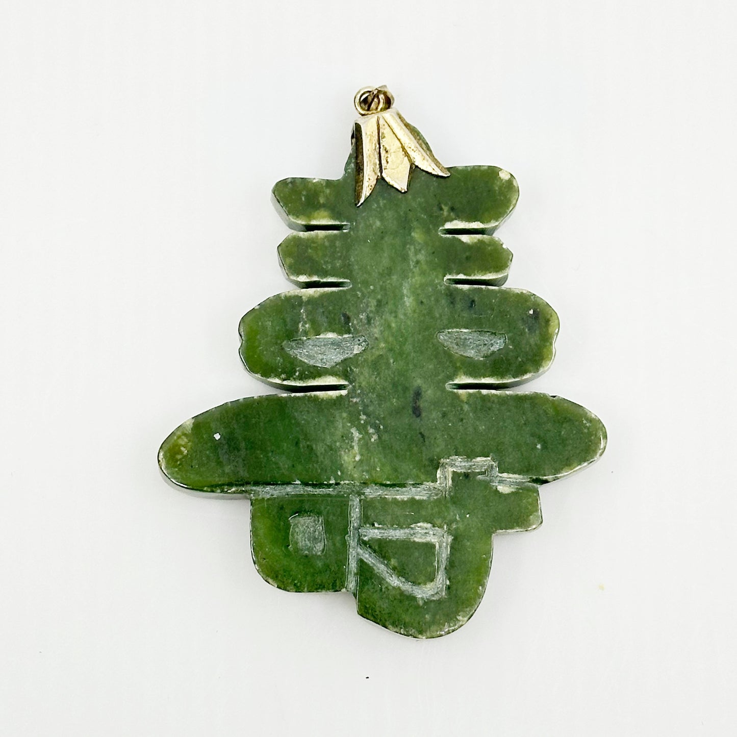 Vintage oversized gold over sterling silver nephrite jade Pendant - GM284