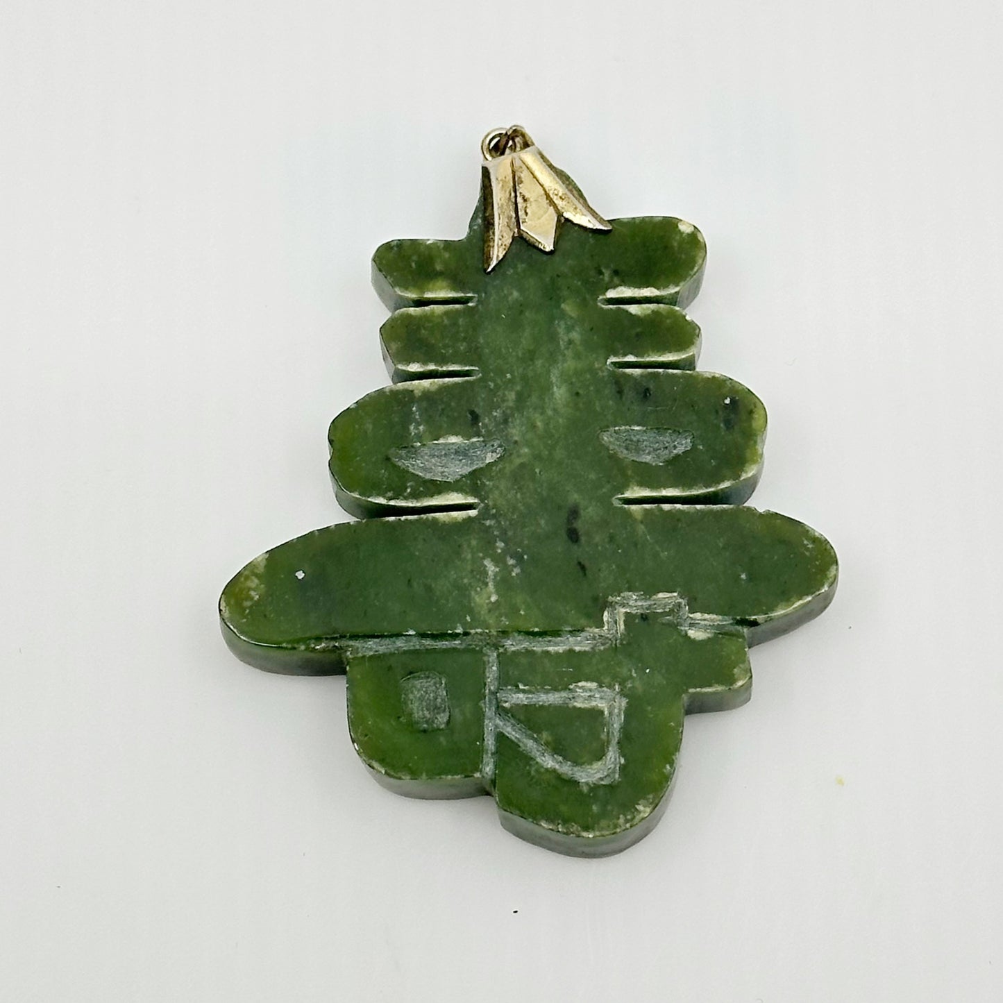 Vintage oversized gold over sterling silver nephrite jade Pendant - GM284