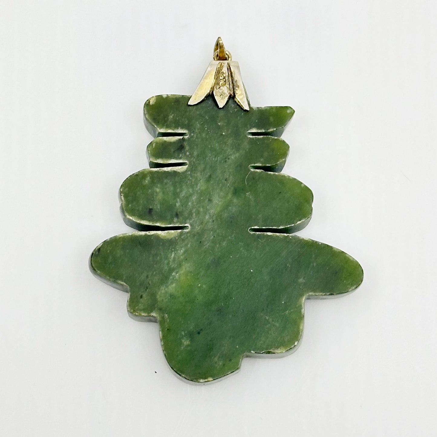 Vintage oversized gold over sterling silver nephrite jade Pendant - GM284