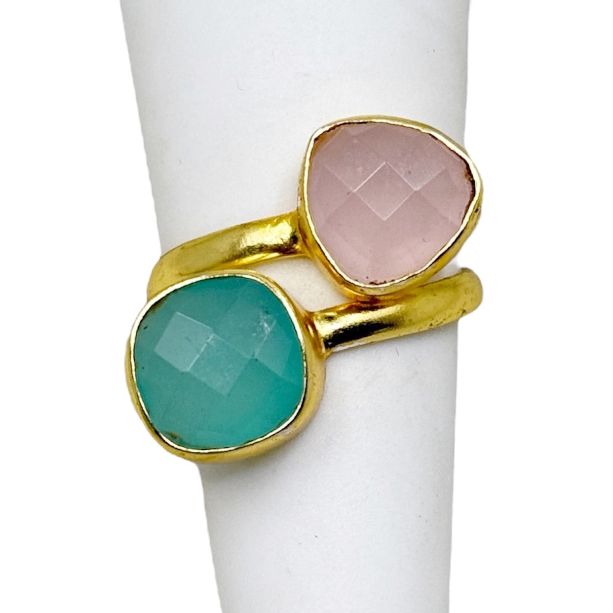 sterling silver chalcedony & rose quartz bypass ring - GM286