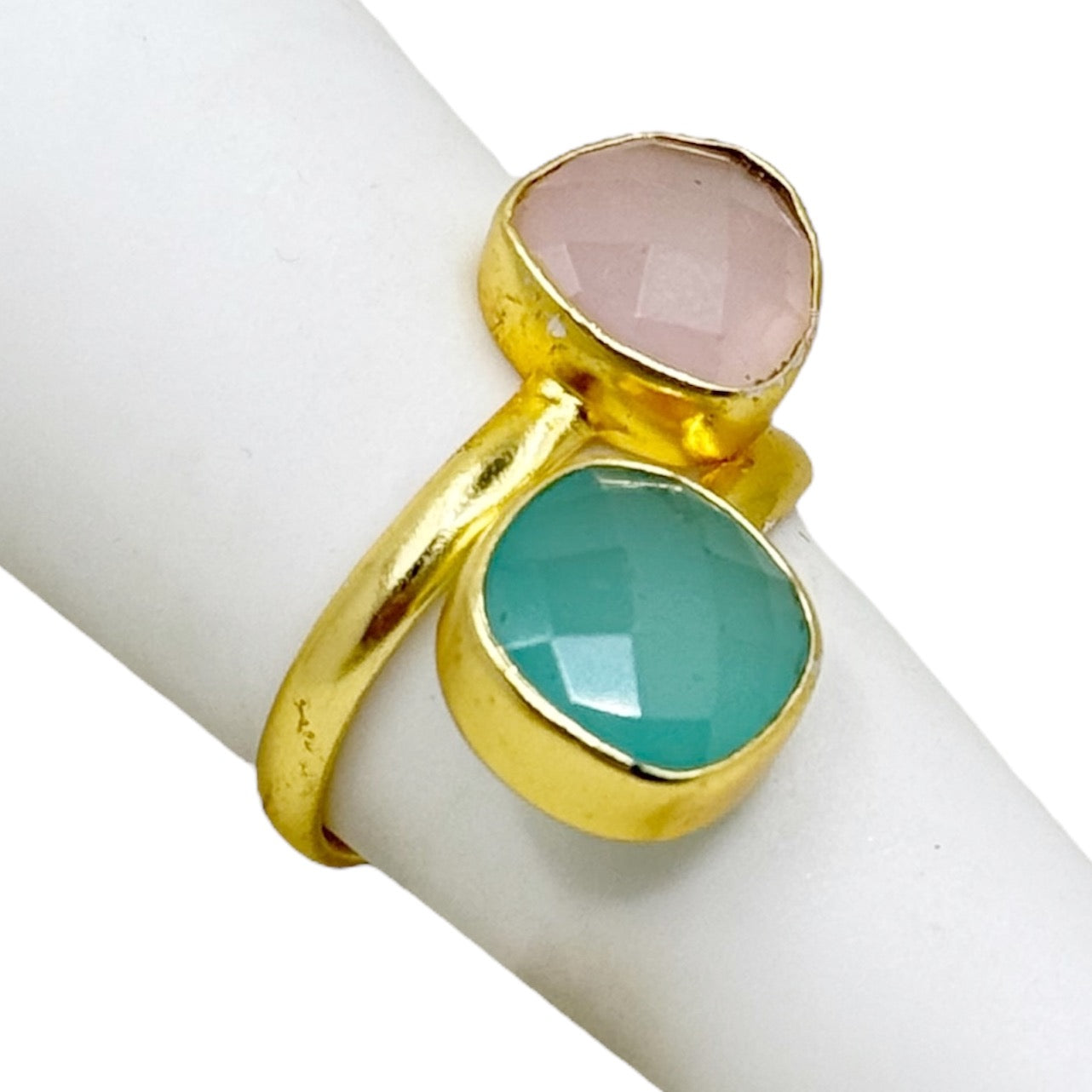 sterling silver chalcedony & rose quartz bypass ring - GM286