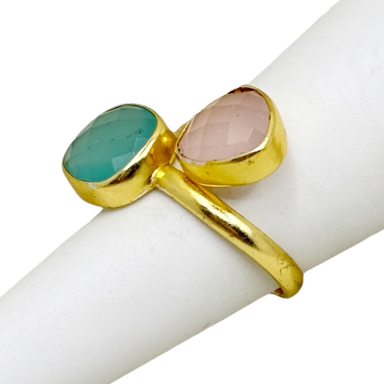 sterling silver chalcedony & rose quartz bypass ring - GM286
