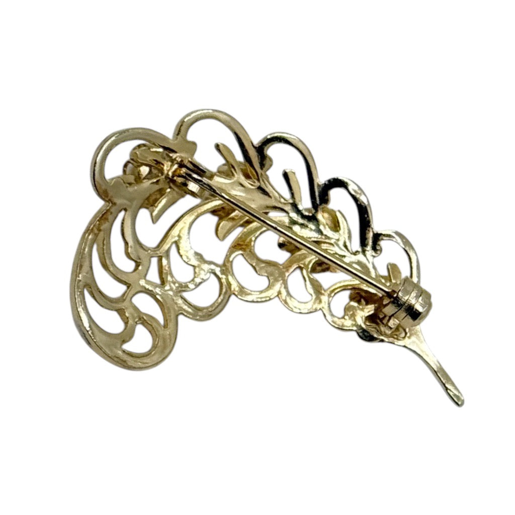 Vintage Gold tone cultured pearl feather brooch - GM292