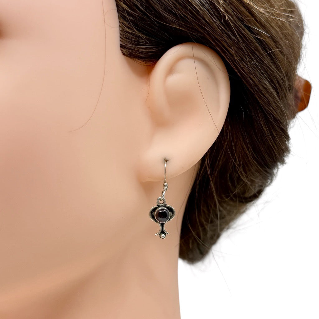 sterling silver garnet cabochon pomegranate drop earrings - GM294