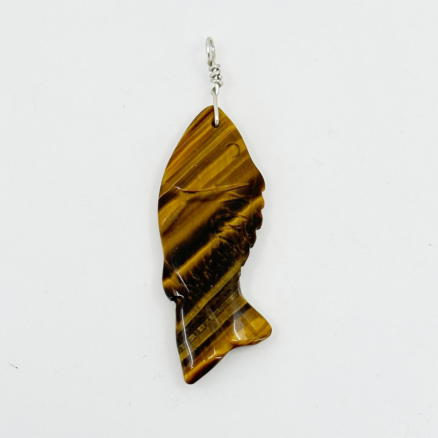 Sterling silver tiger eye fish pendant - GM298