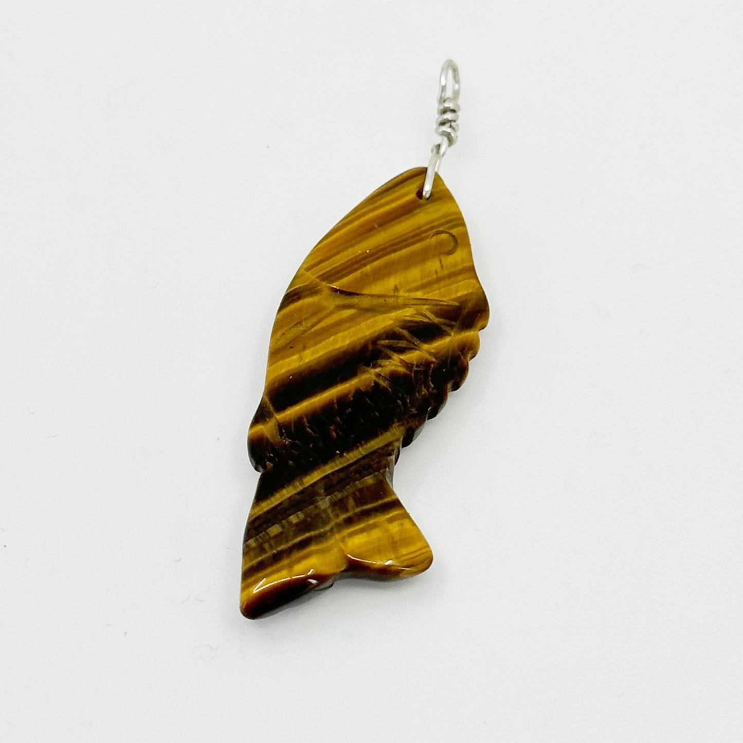 Sterling silver tiger eye fish pendant - GM298