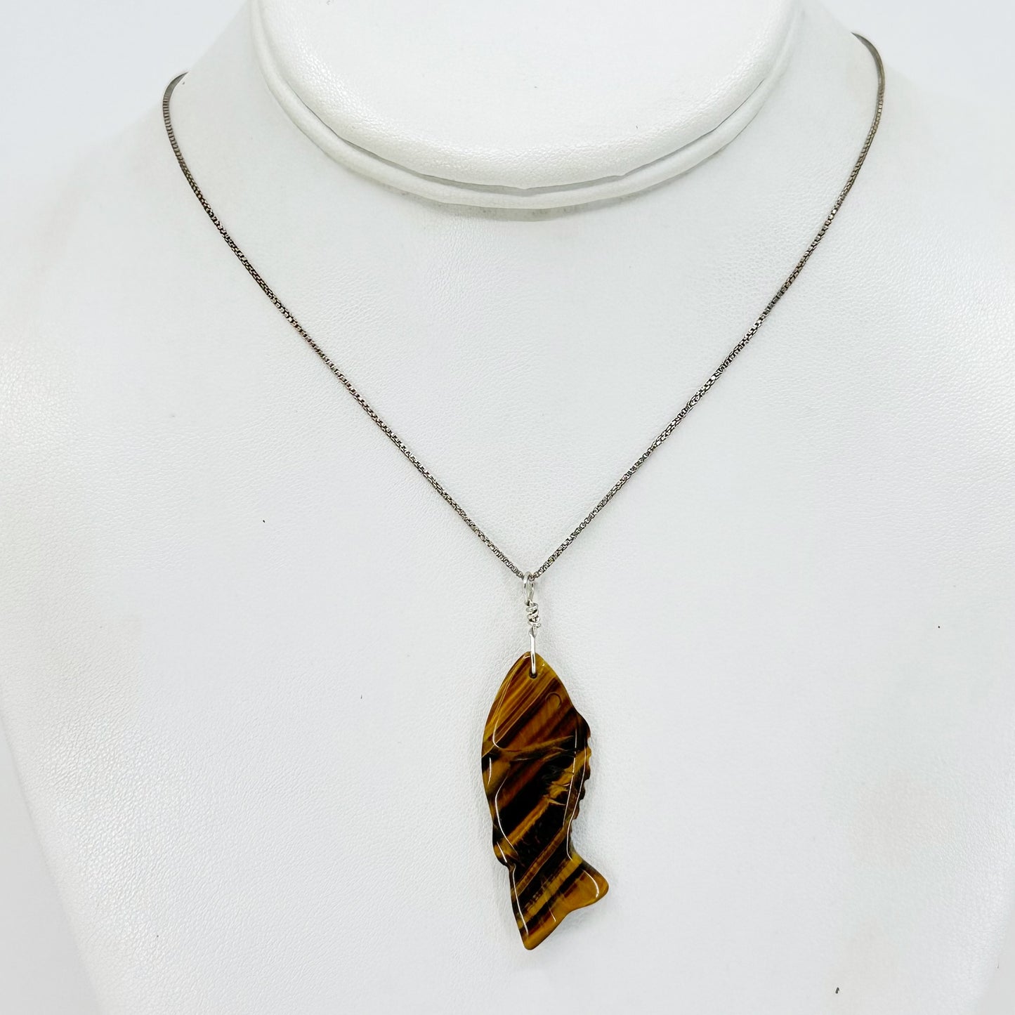 Sterling silver tiger eye fish pendant - GM298