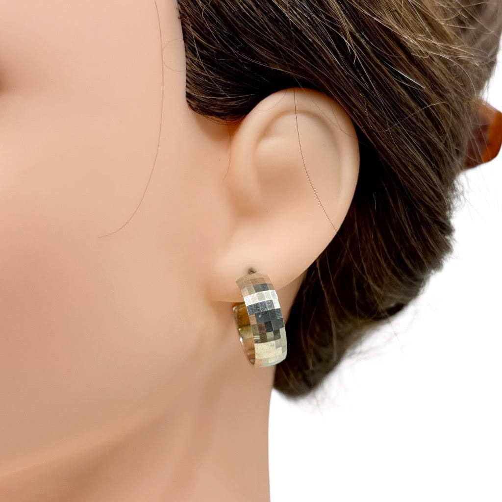 Milor sterling silver disco faceted hoop earrings - GM298