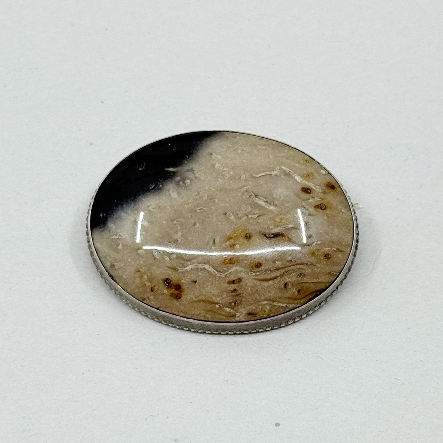 Vintage sterling silver agate or petrified wood brooch - GM299
