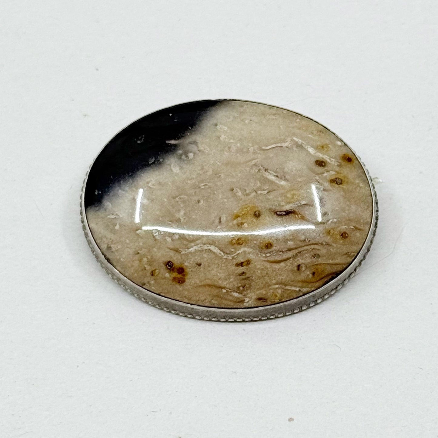 Vintage sterling silver agate or petrified wood brooch - GM299