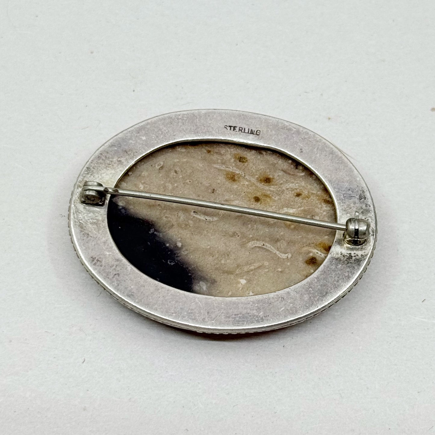 Vintage sterling silver agate or petrified wood brooch - GM299