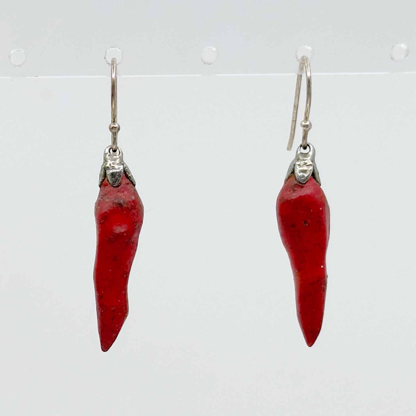 Sterling silver paper mache chili pepper bead drop earrings