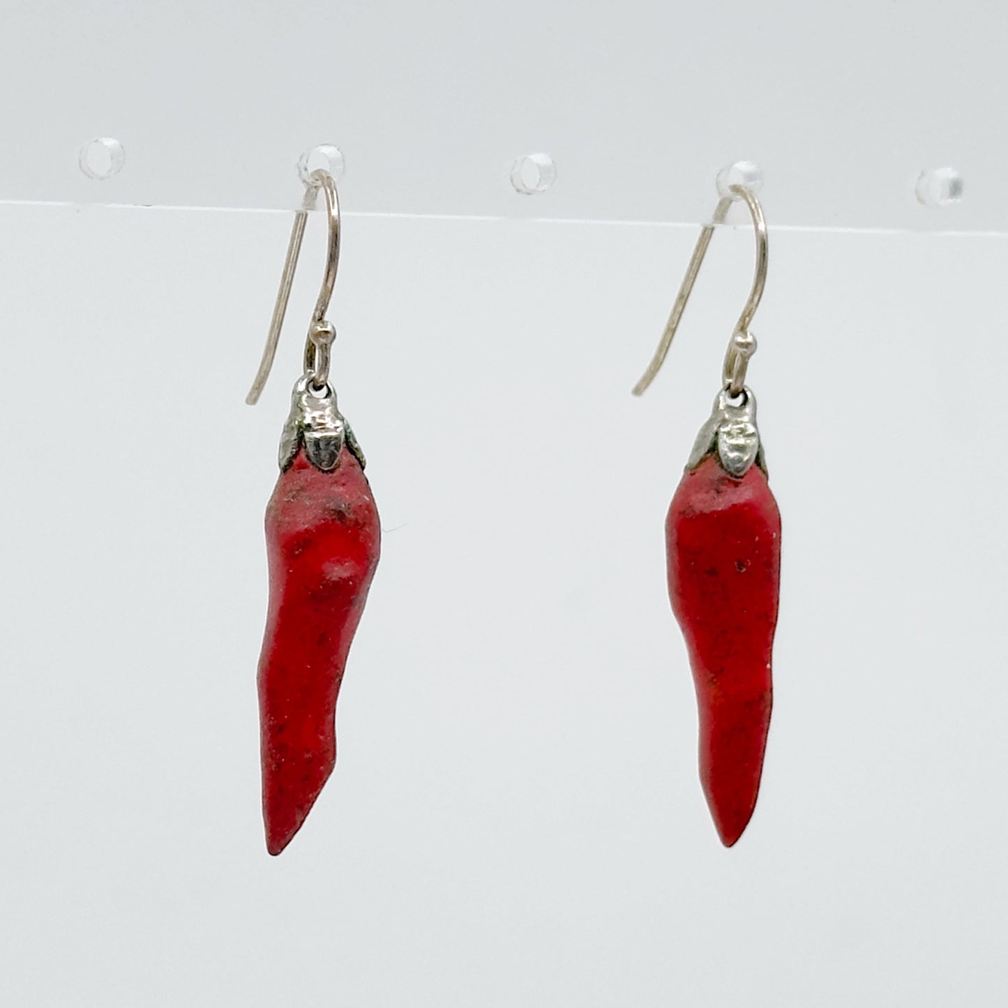 Sterling silver paper mache chili pepper bead drop earrings