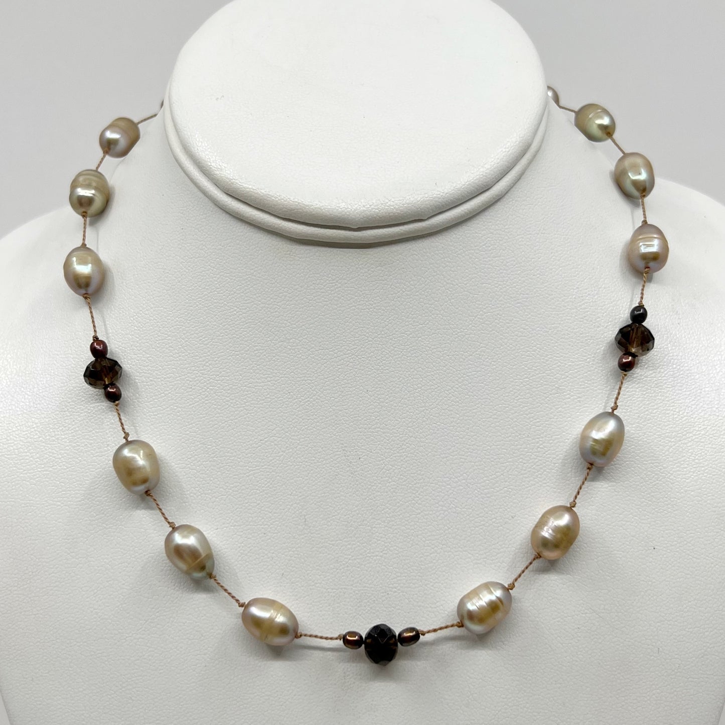 sterling silver pearl & smoky quartz necklace GM317