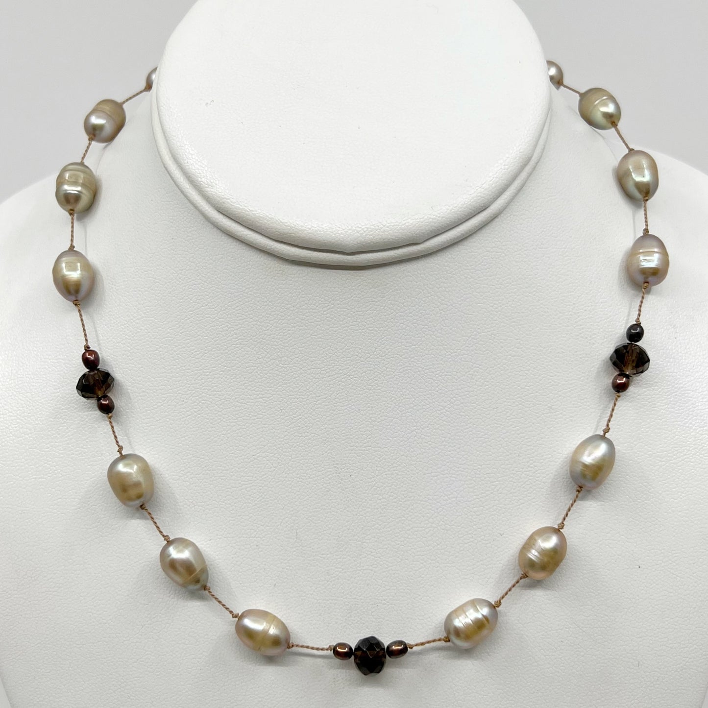 sterling silver pearl & smoky quartz necklace GM317