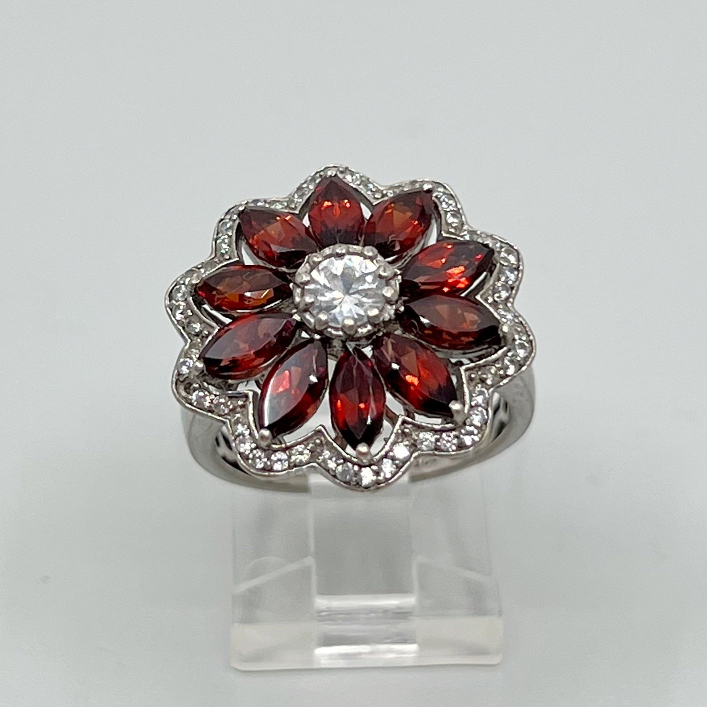 sterling silver cubic zirconia & garnet ring GM32