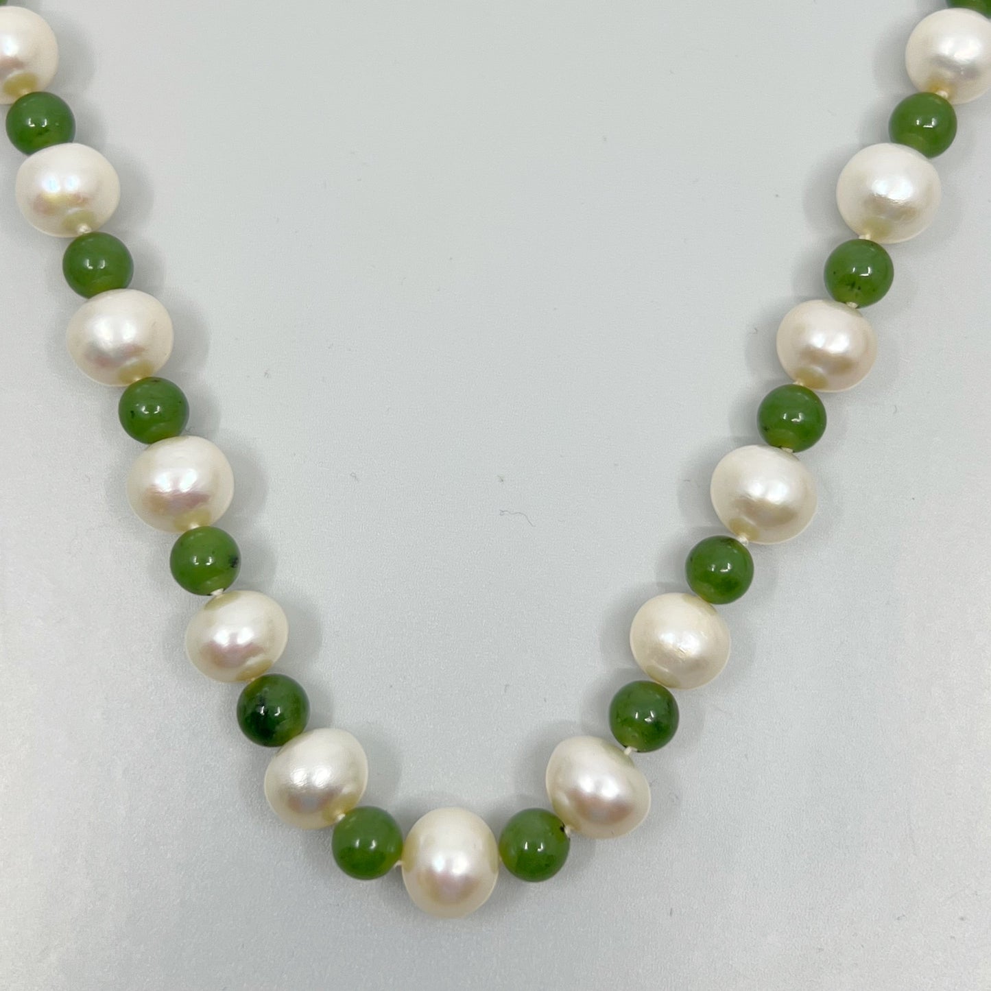 Sterling silver 11.5mm pearl & jade necklace