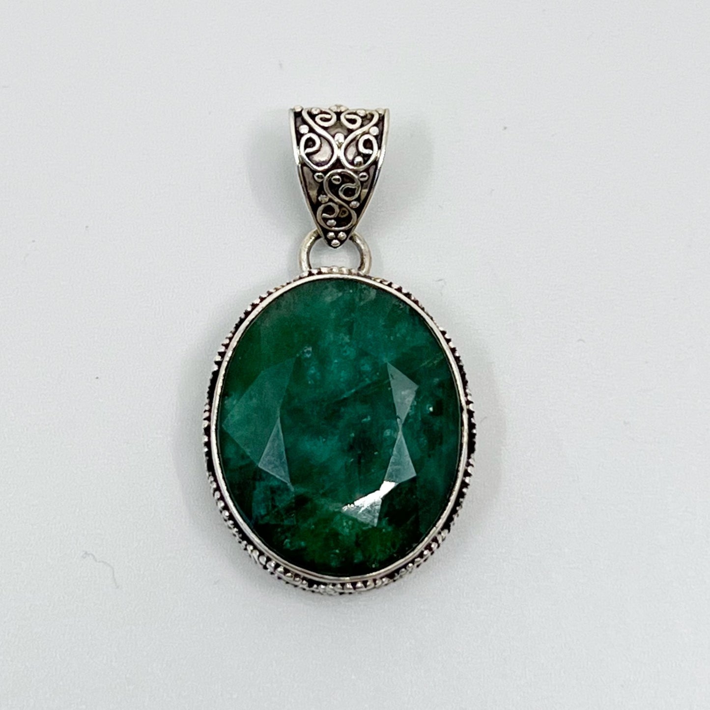 Sterling silver 24x20mm emerald pendant