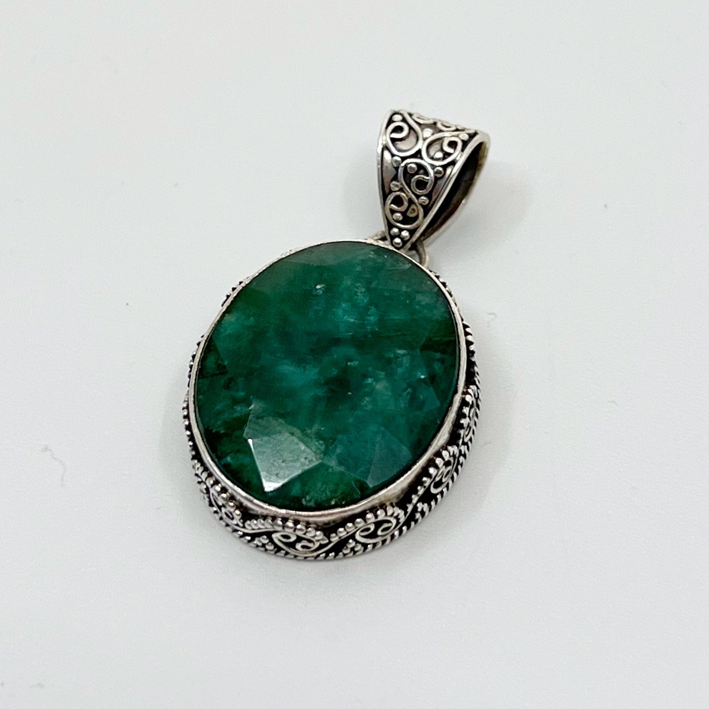 Sterling silver 24x20mm emerald pendant