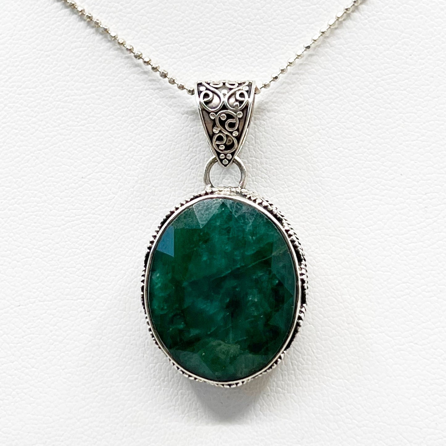 Sterling silver 24x20mm emerald pendant