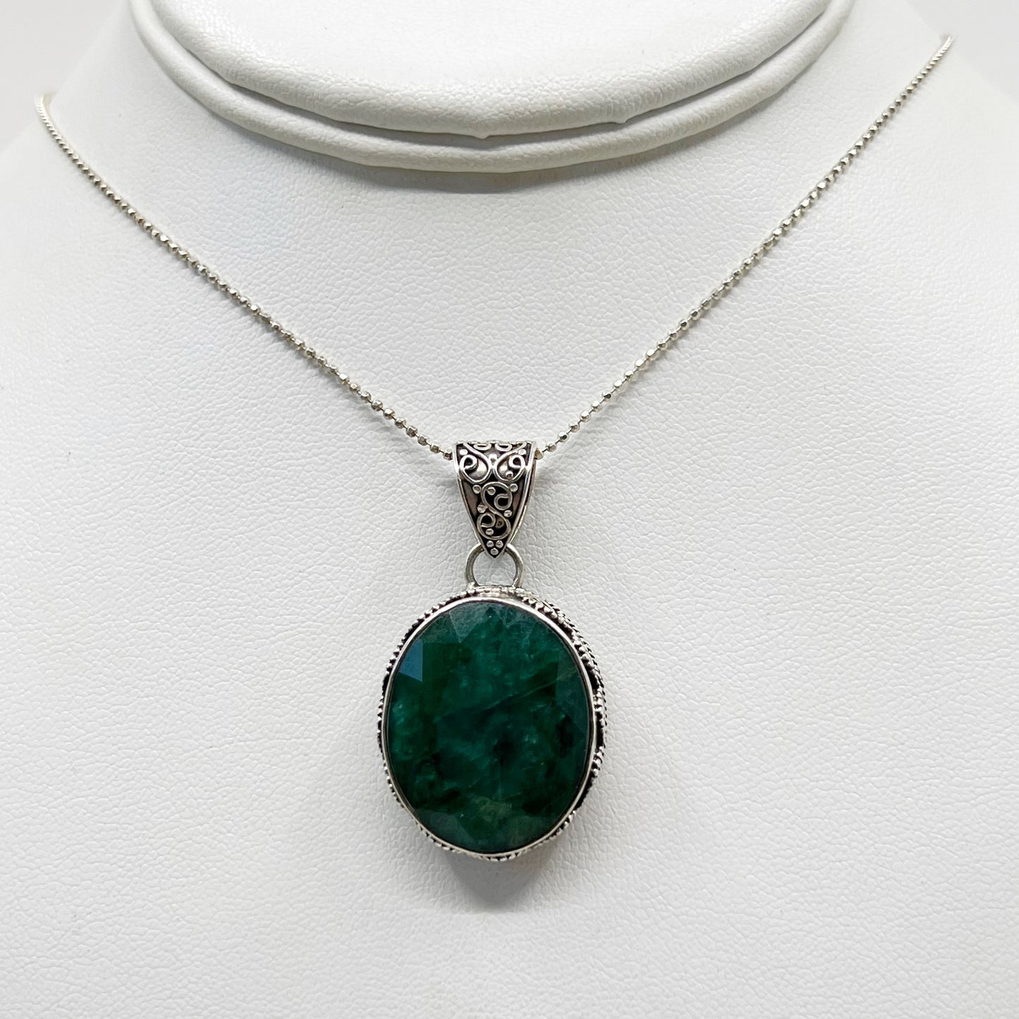 Sterling silver 24x20mm emerald pendant