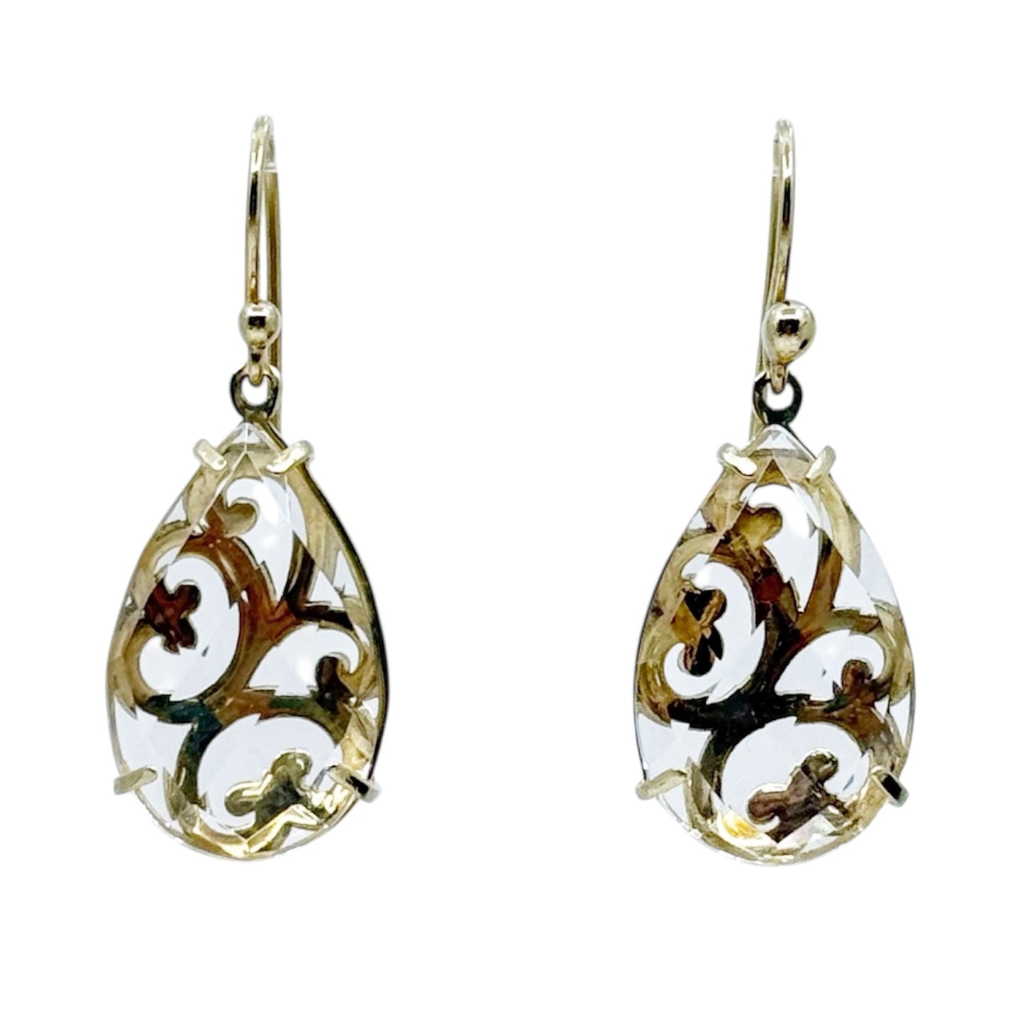 14k Gold vermeil sterling silver rock crystal quartz drop earrings GM829